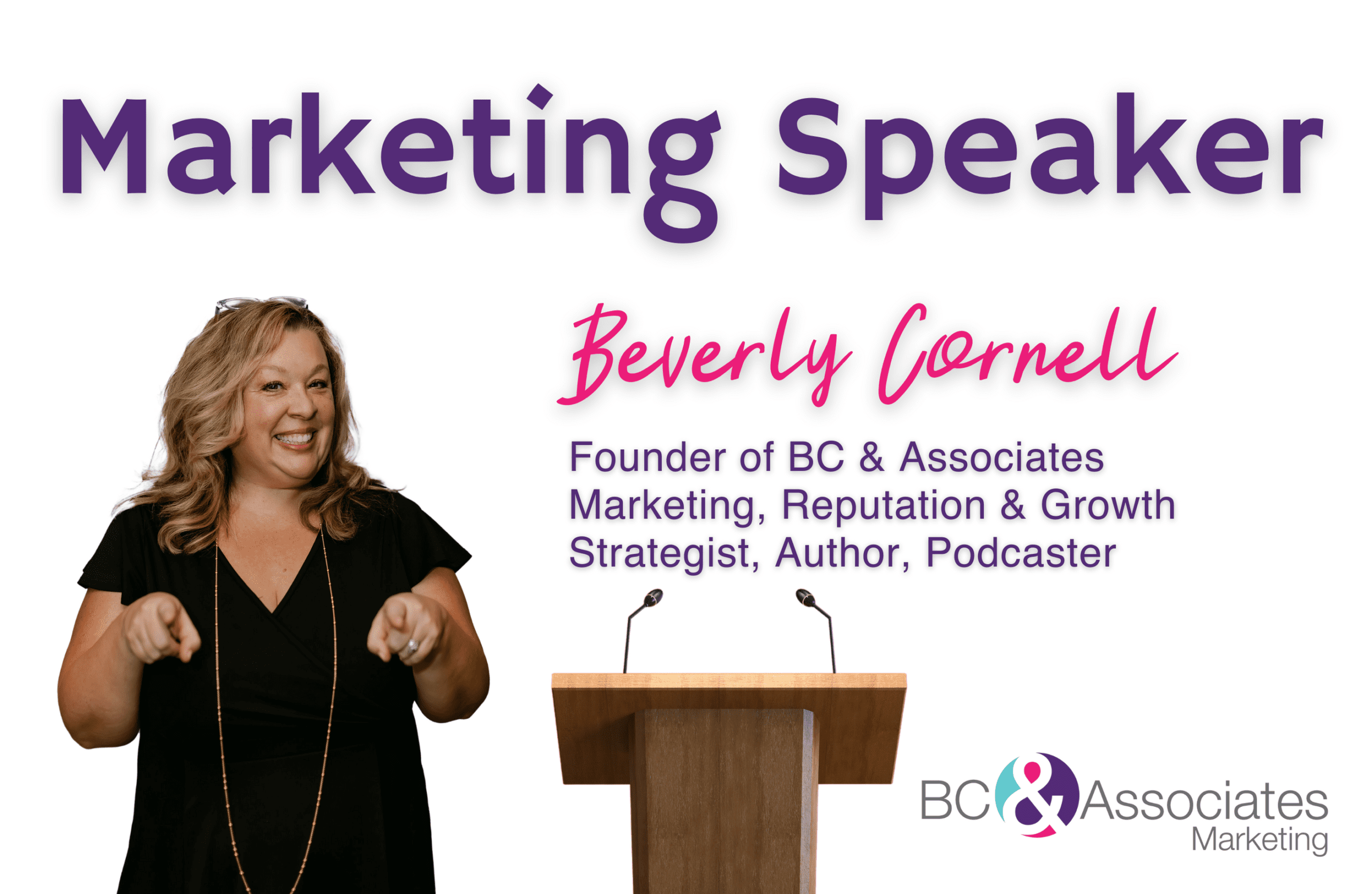 Marketing speaker image with Beverly Cornell and her bio