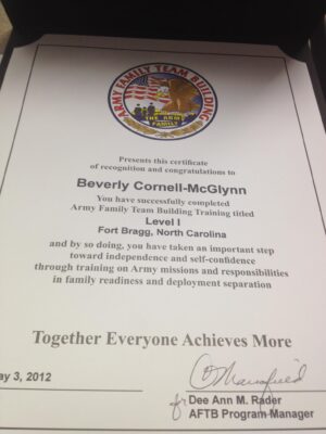 Army Family Team Building Course Certificate - Beverly Cornell